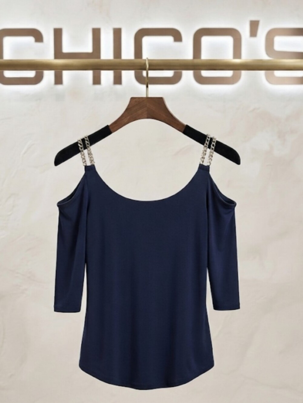 💙Chico’s Travelers Cold Shoulder Top – Size 2 | Dark Teal Elegance💙